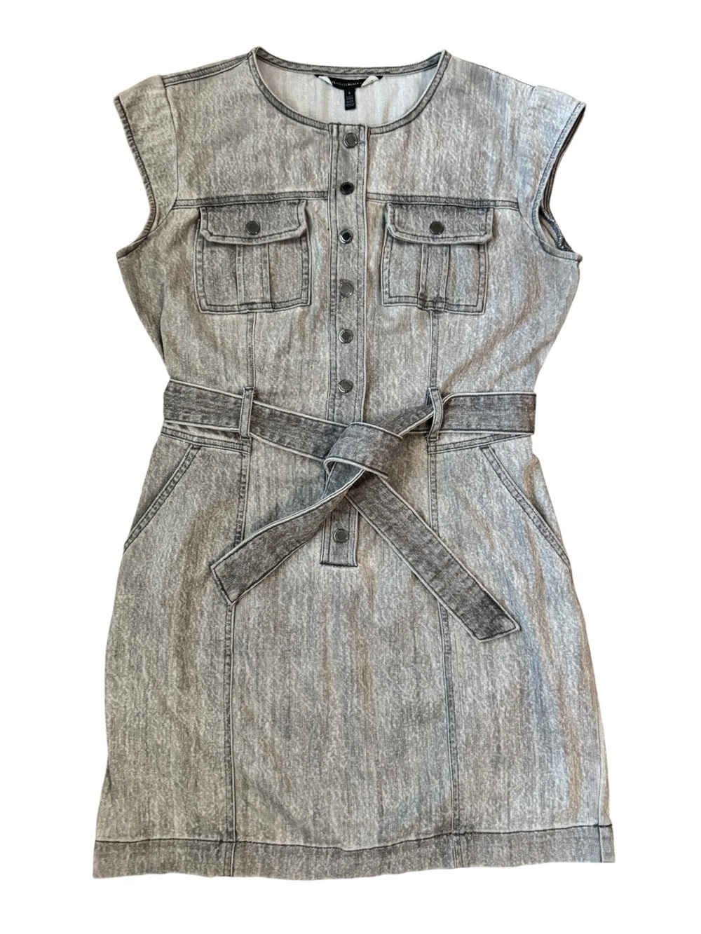 WHBM Moonlight Gray Belted Denim Dress, Size 4